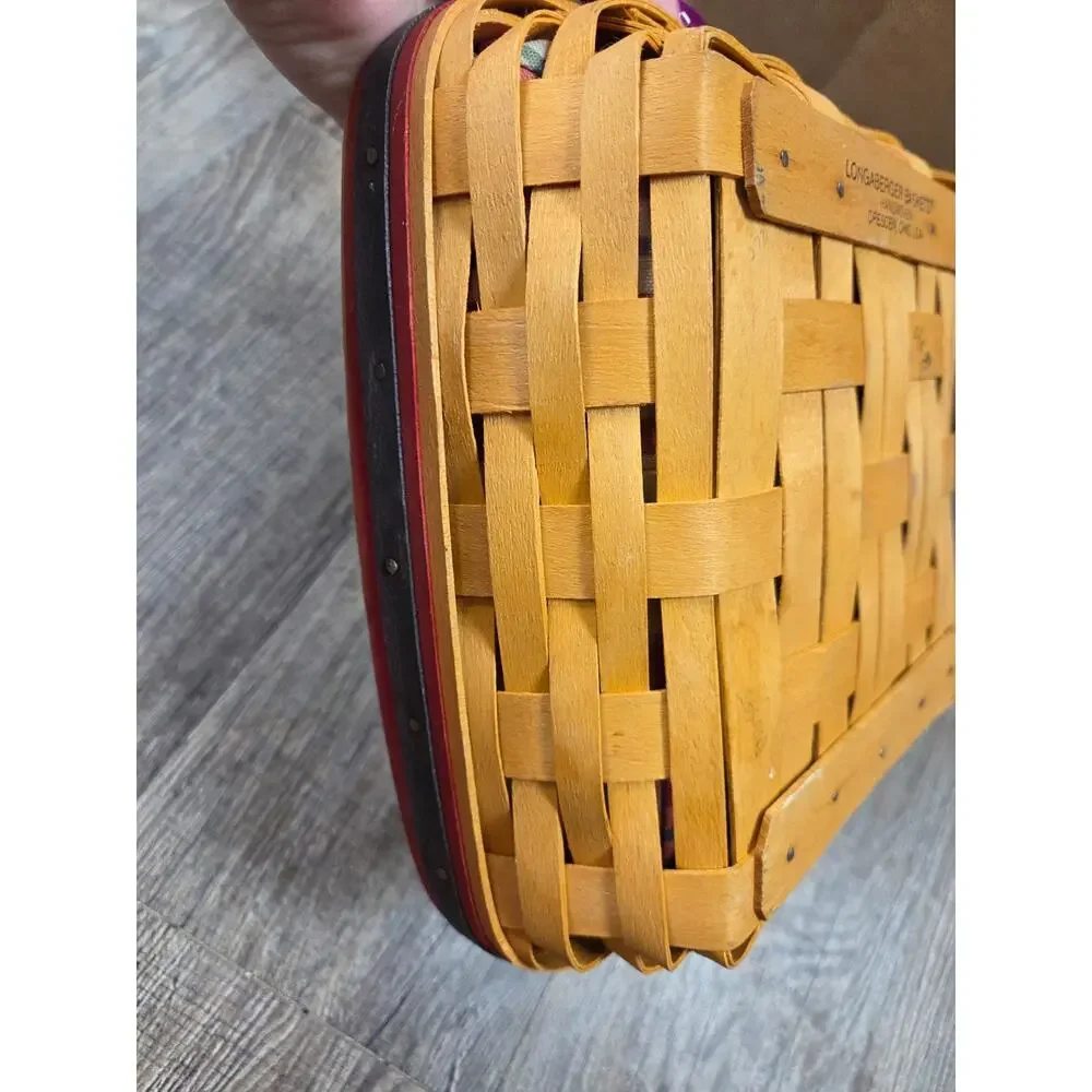 Longaberger 1998 Picnic Pal Basket Cherry Plaid Fabric Liner + Protector